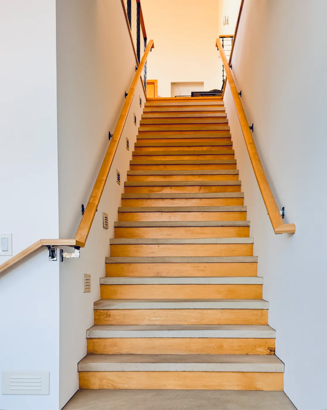 Wood staircase up to the Light Loft at Fishermen's Terminal, Seattle